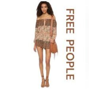 Free People So Divine Off the Shoulder Romper APRICOT COMBO OB480647 Sz S